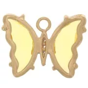 15x20mm Glass Butterfly Pendant with Zircon - Gold - Yellow - Crystal x1