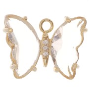 15x20mm Glass Butterfly Pendant with Zircon - Gold - Transparent - Crystal x1