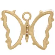15x20mm Glass Butterfly Pendant with Zircon - Gold - Transparent - Crystal x1