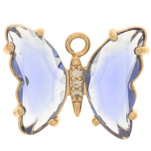 15x20mm Glass Butterfly Pendant with Zircon - Gold - Sapphire - Crystal x1