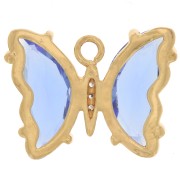15x20mm Glass Butterfly Pendant with Zircon - Gold - Sapphire - Crystal x1