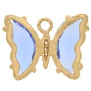 15x20mm Glass Butterfly Pendant with Zircon - Gold - Sapphire - Crystal x1