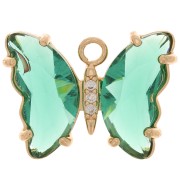 15x20mm Glass Butterfly Pendant with Zircon - Gold - Green - Crystal x1|raw }}