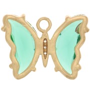 15x20mm Glass Butterfly Pendant with Zircon - Gold - Green - Crystal x1