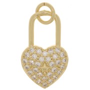 18x11mm Heart Padlock Pendant with Zircon - Gold - Crystal x1