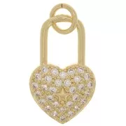18x11mm Heart Padlock Pendant with Zircon - Gold - Crystal x1