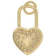 18x11mm Heart Padlock Pendant with Zircon - Gold - Crystal x1
