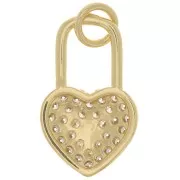 18x11mm Heart Padlock Pendant with Zircon - Gold - Crystal x1