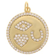 19mm Round pendant with zirconium oxide - mystic motifs - Gold - Crystal x1|raw }}