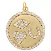 19mm Round pendant with zirconium oxide - mystic motifs - Gold - Crystal x1