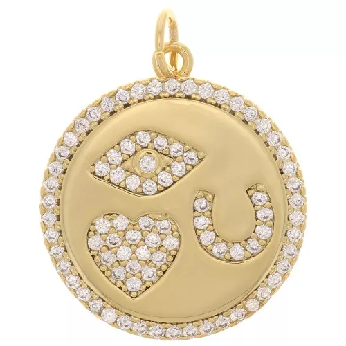19mm Round pendant with zirconium oxide - mystic motifs - Gold - Crystal x1