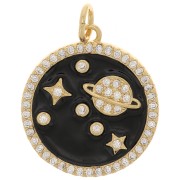 18mm Round pendant with zirconium oxide and epoxy resin - Planet - Gold - Black x1|raw }}