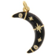 21x12mm Half moon pendant with zirconium oxide and epoxy resin Gold - Black - Crystal x1|raw }}