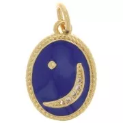 16.5x11.5mm Oval moon pendant with zirconium oxide and epoxy resin - Gold - Blue x1