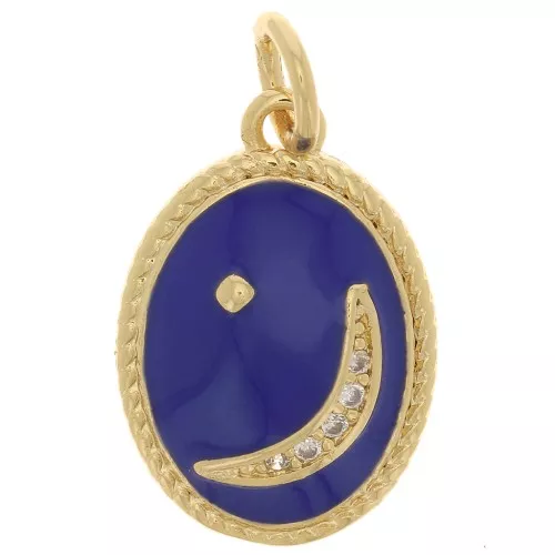 16.5x11.5mm Oval moon pendant with zirconium oxide and epoxy resin - Gold - Blue x1