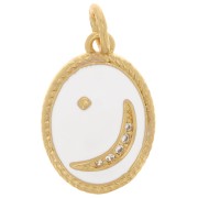 16.5x11.5mm Oval moon pendant with zirconium oxide and epoxy resin - Gold - White x1