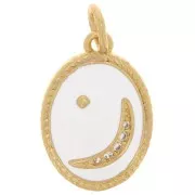16.5x11.5mm Oval moon pendant with zirconium oxide and epoxy resin - Gold - White x1