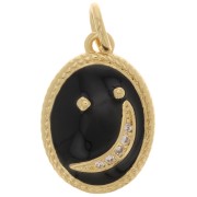 16.5x11.5mm Oval moon pendant with zirconium oxide and epoxy resin - Gold - Black x1