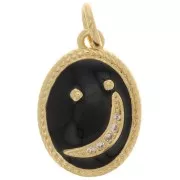 16.5x11.5mm Oval moon pendant with zirconium oxide and epoxy resin - Gold - Black x1