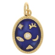 16x11mm Oval mystic pendant with zirconium oxide & epoxy resin - Gold - Blue x1