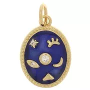 16x11mm Oval mystic pendant with zirconium oxide & epoxy resin - Gold - Blue x1