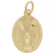 16x11mm Oval mystic pendant with zirconium oxide & epoxy resin - Gold - Blue x1