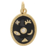 16x11mm Oval mystic pendant with zirconium oxide & epoxy resin - Gold - Black x1