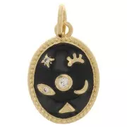 16x11mm Oval mystic pendant with zirconium oxide & epoxy resin - Gold - Black x1