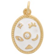 16x11mm Oval mystic pendant with zirconium oxide & epoxy resin - Gold - White x1|raw }}