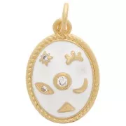 16x11mm Oval mystic pendant with zirconium oxide & epoxy resin - Gold - White x1