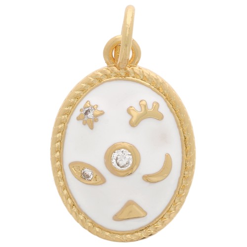 16x11mm Oval mystic pendant with zirconium oxide & epoxy resin - Gold - White x1