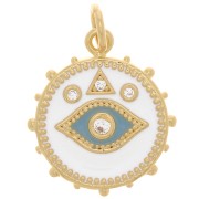 16mm Round mystic eye pendant with zirconium oxide & epoxy resin - Gold - White x1|raw }}