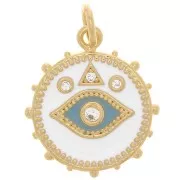 16mm Round mystic eye pendant with zirconium oxide & epoxy resin - Gold - White x1