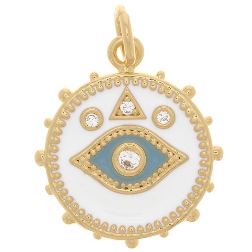16mm Round mystic eye pendant with zirconium oxide & epoxy resin - Gold - White x1