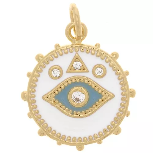 16mm Round mystic eye pendant with zirconium oxide & epoxy resin - Gold - White x1