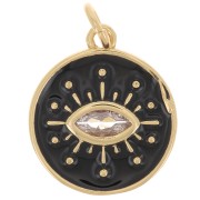 15mm Round eye pendant with zirconium oxide & epoxy resin - Gold - Black x1