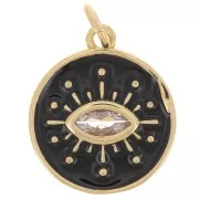 15mm Round eye pendant with zirconium oxide & epoxy resin - Gold - Black x1
