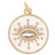 15mm Round eye pendant with zirconium oxide & epoxy resin - Gold - White pearl x1|raw }}