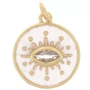 15mm Round eye pendant with zirconium oxide & epoxy resin - Gold - White pearl x1