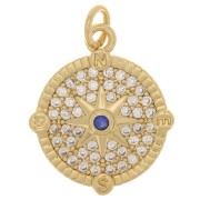 13mm Round Compass Rose Pendant with Zircon - Gold - Crystal x1|raw }}