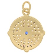 13mm Round Compass Rose Pendant with Zircon - Gold - Crystal x1