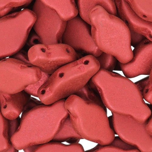 6x12mm 3-hole Navette shaped Glass beads - Red Metallic Mat x10g
