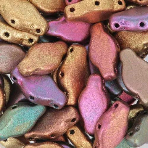 6x12mm 3-hole Navette shaped Glass beads - Metallic Iris Mat x10g