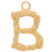 16x10mm Alphabet letter pendant bamboo effect - B - Fine Gold plated x1
