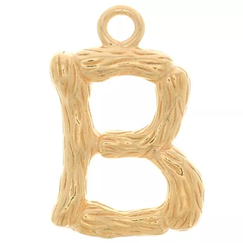 16x10mm Alphabet letter pendant bamboo effect - B - Fine Gold plated x1