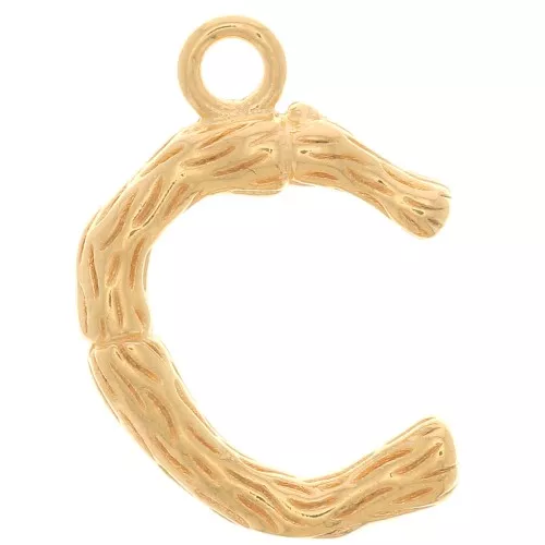 16x11mm Alphabet letter pendant bamboo effect - C - Fine Gold plated x1