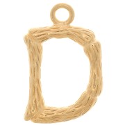 16x10mm Alphabet letter pendant bamboo effect - D - Fine Gold plated x1
