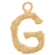 16x10mm Alphabet letter pendant bamboo effect - G - Fine Gold plated x1
