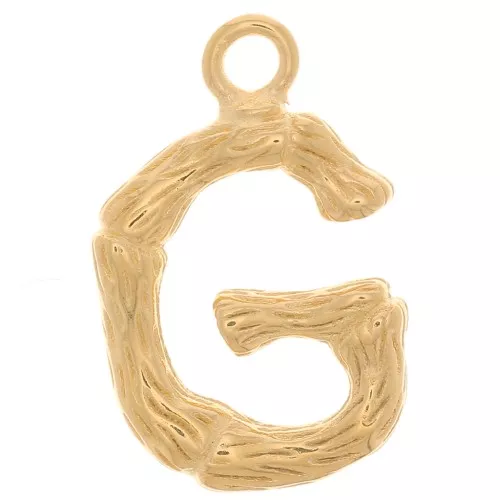 16x10mm Alphabet letter pendant bamboo effect - G - Fine Gold plated x1