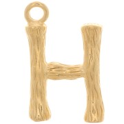16x10mm Alphabet letter pendant bamboo effect - H - Fine Gold plated x1|raw }}